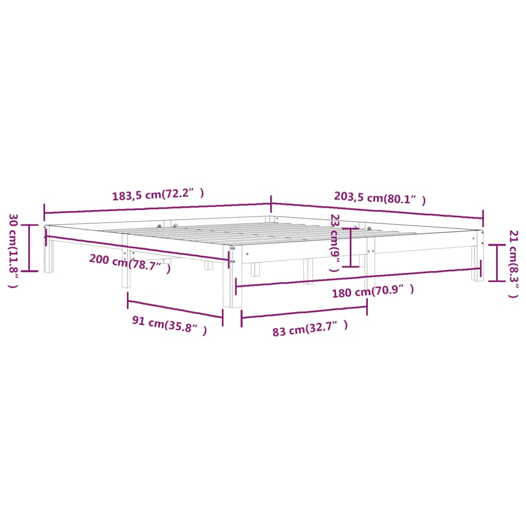 Cadru de pat Super King, 180x200 cm, lemn masiv