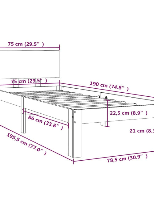 Загрузите изображение в средство просмотра галереи, Cadru de pat mic single, 75x190 cm, lemn masiv
