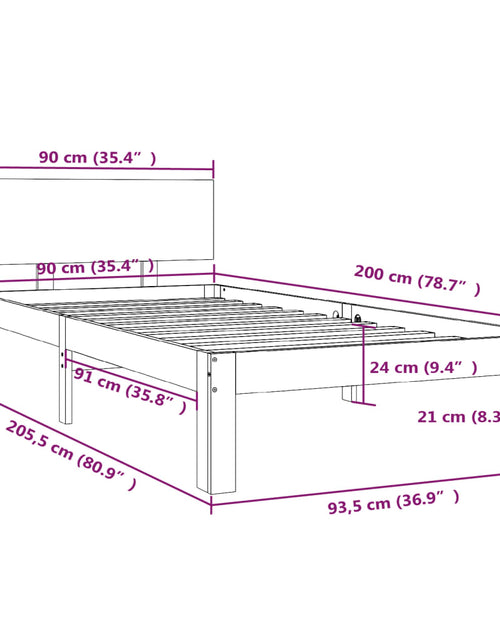 Încărcați imaginea în vizualizatorul Galerie, Cadru de pat, gri, 90x200 cm, lemn masiv de pin
