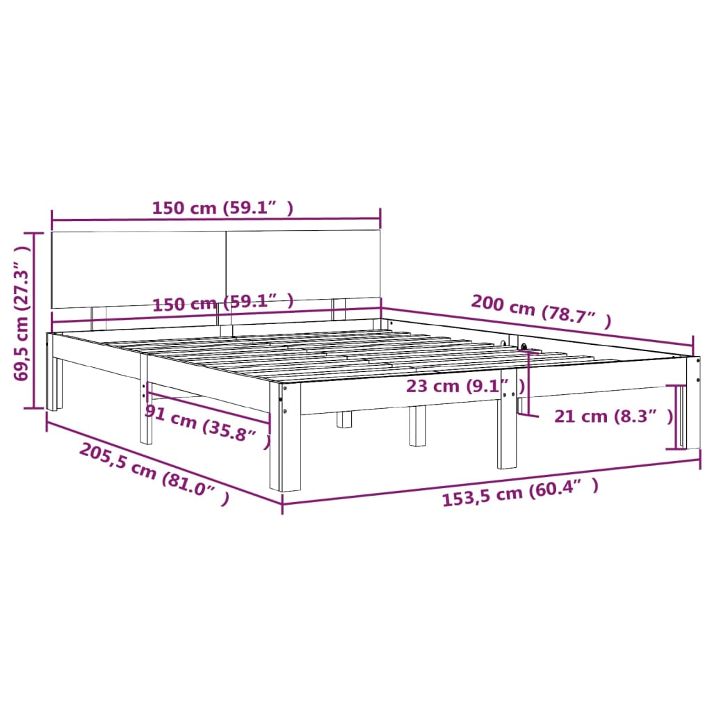 Cadru de pat King Size, negru, 150x200 cm, lemn masiv