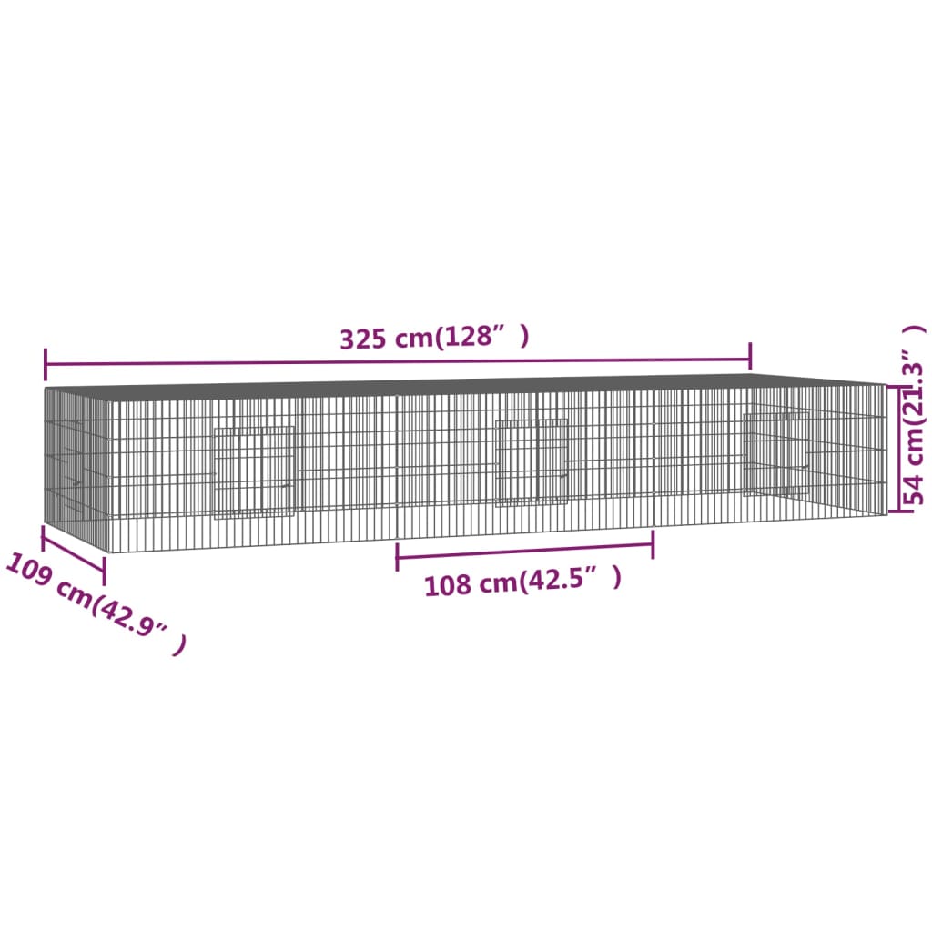 Cușcă pentru iepuri, 3 panouri, 325x109x54 cm, fier galvanizat - Lando