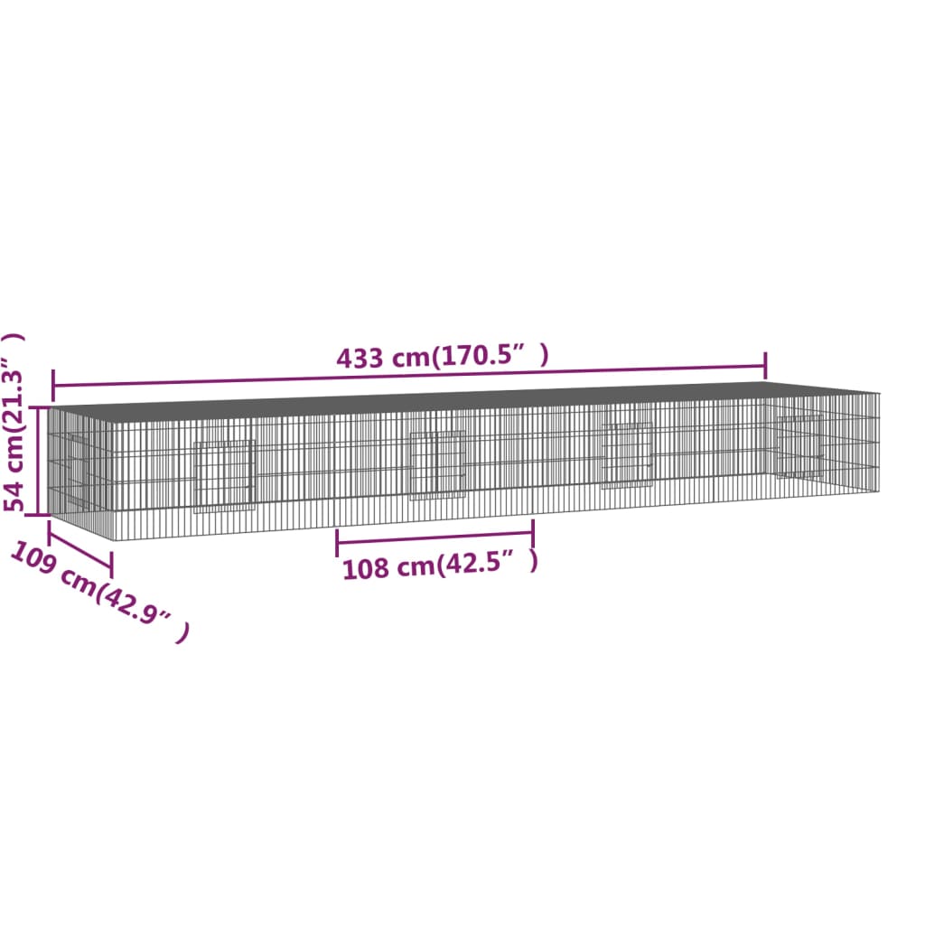 Cușcă pentru iepuri, 4 panouri, 325x109x54 cm, fier galvanizat - Lando