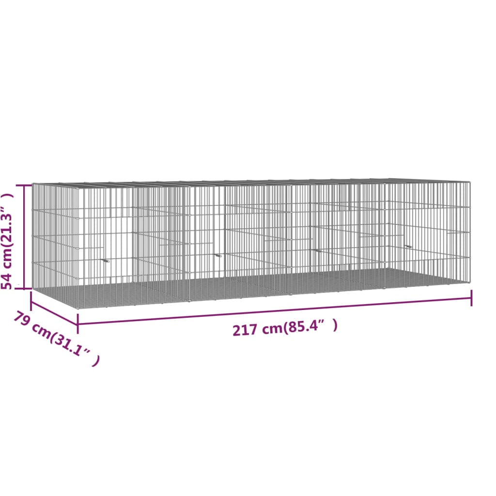 Cușcă pentru iepuri, 4 panouri, 217x79x54 cm, fier galvanizat - Lando