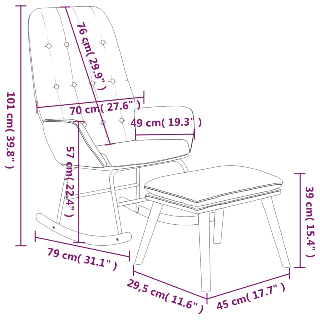 Scaun balansoar cu taburet, gri închis, textil