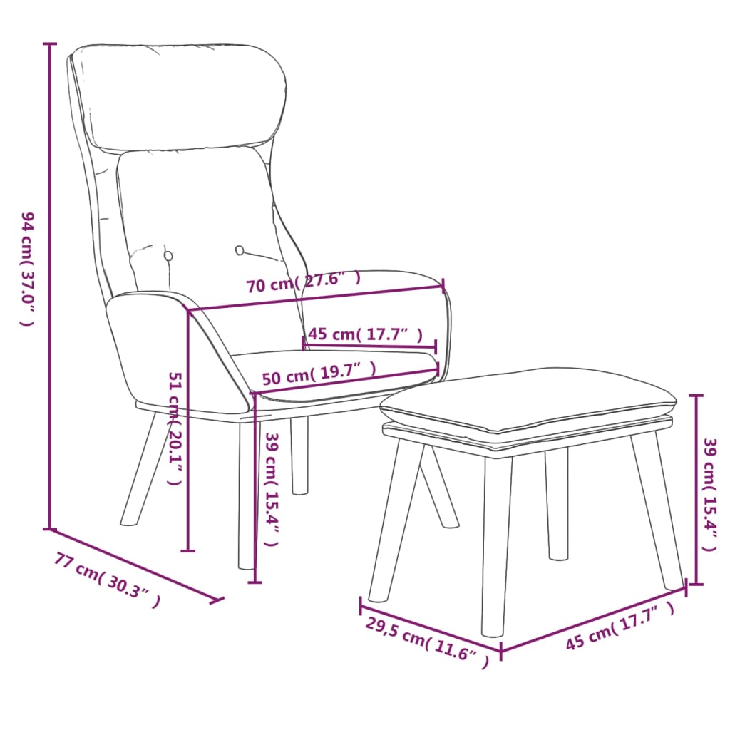 Scaun de relaxare cu taburet, gri deschis, textil