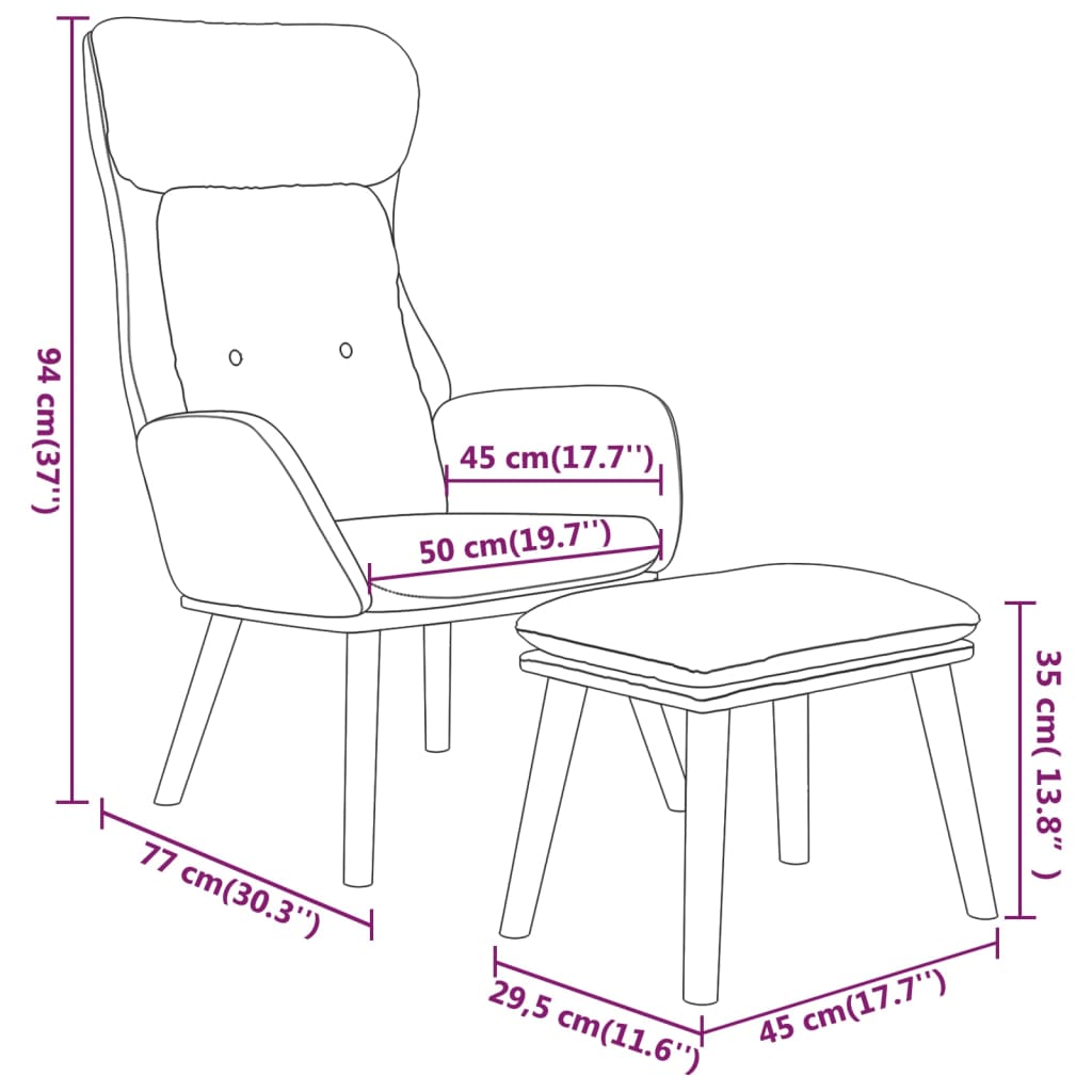 Scaun de relaxare cu taburet, albastru, piele ecologică/textil