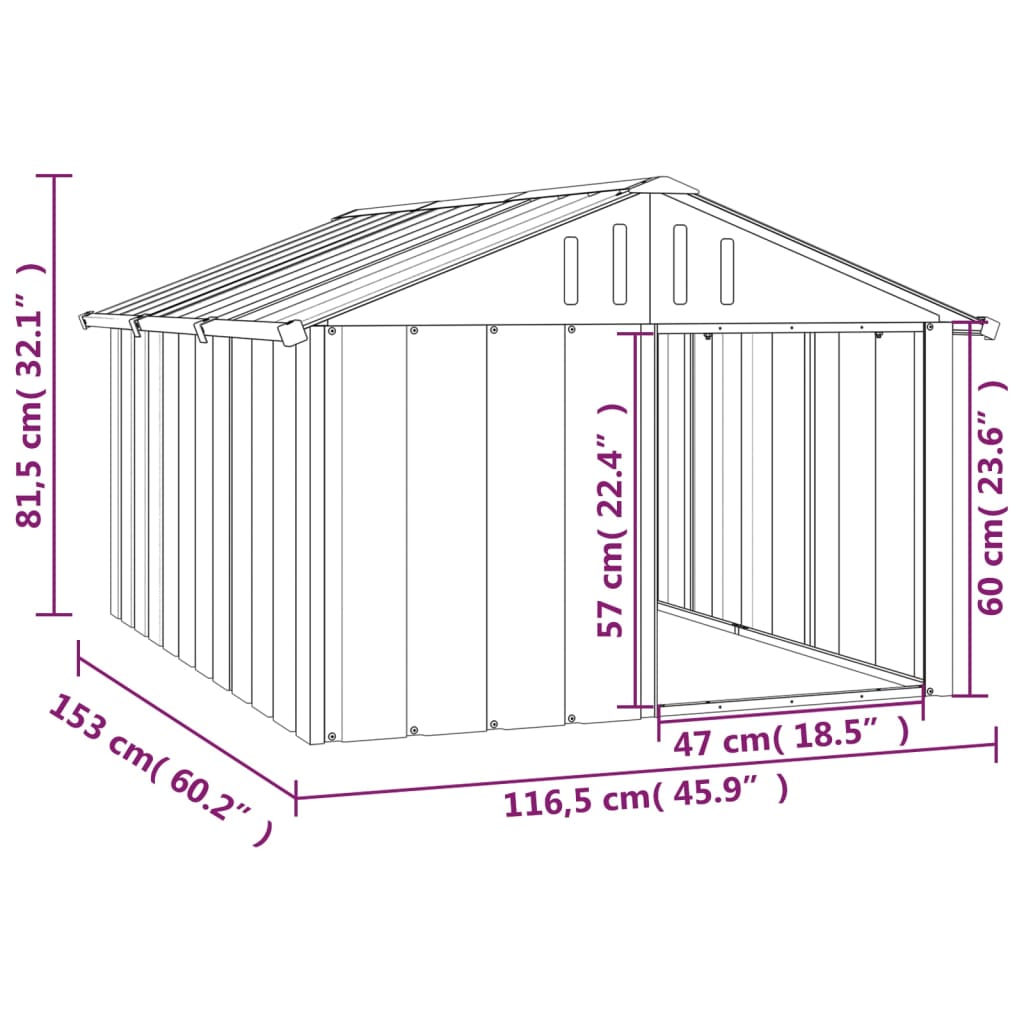 Casă pentru câini antracit 116,5x153x81,5 cm oțel galvanizat - Lando