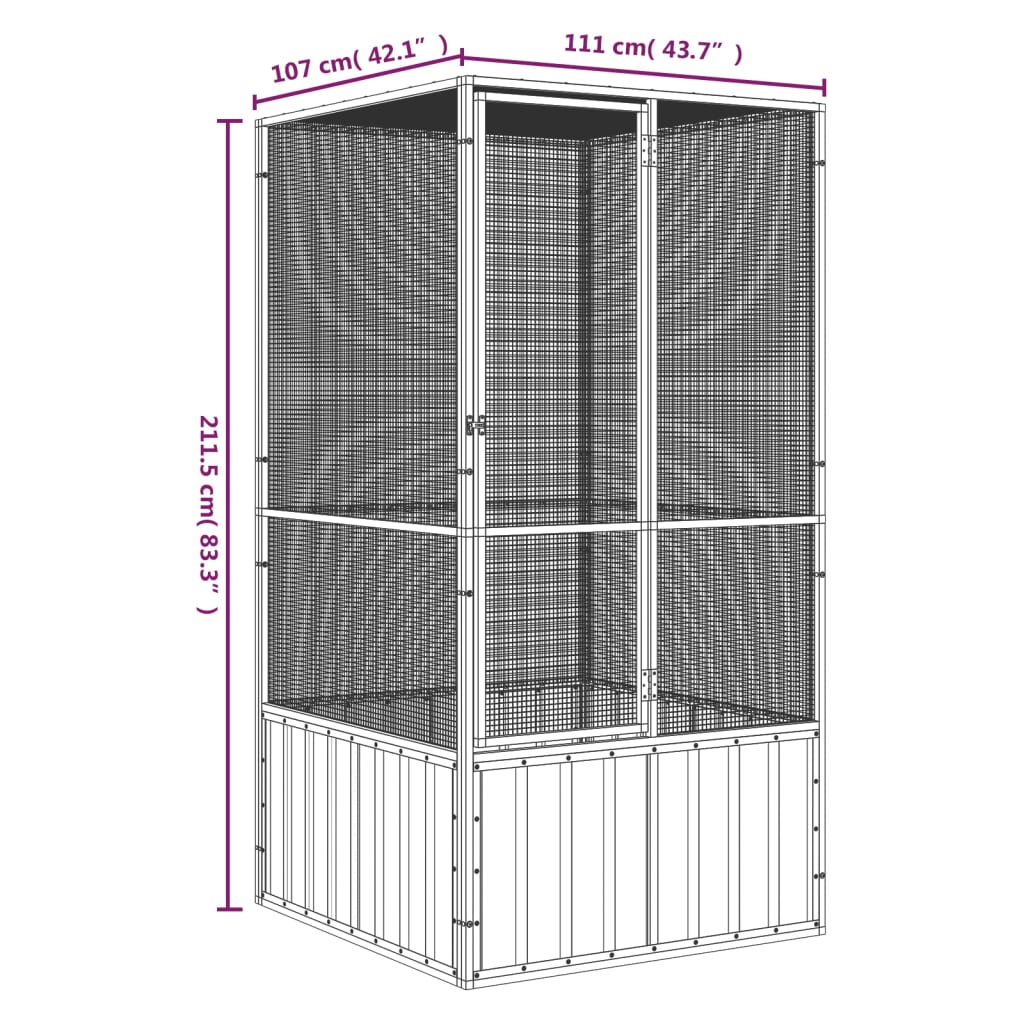 Colivie pentru păsări gri 111x107x211,5 cm oțel galvanizat