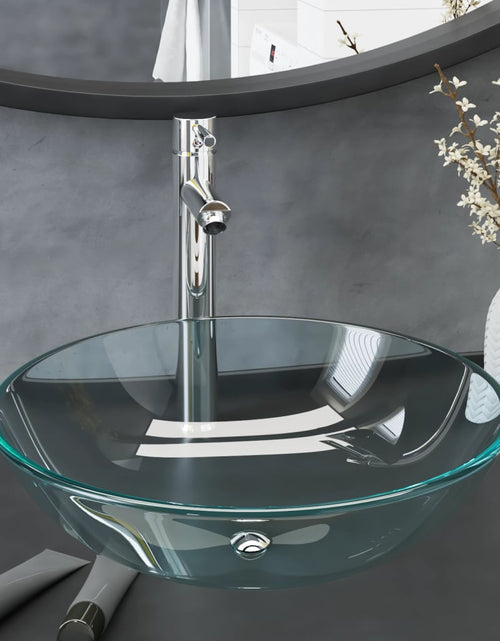 Încărcați imaginea în vizualizatorul Galerie, Chiuvetă baie cu robinet/scurgere tip push, transparent, sticlă
