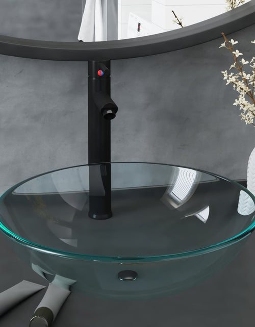 Încărcați imaginea în vizualizatorul Galerie, Chiuvetă baie robinet și scurgere tip push, transparent sticlă
