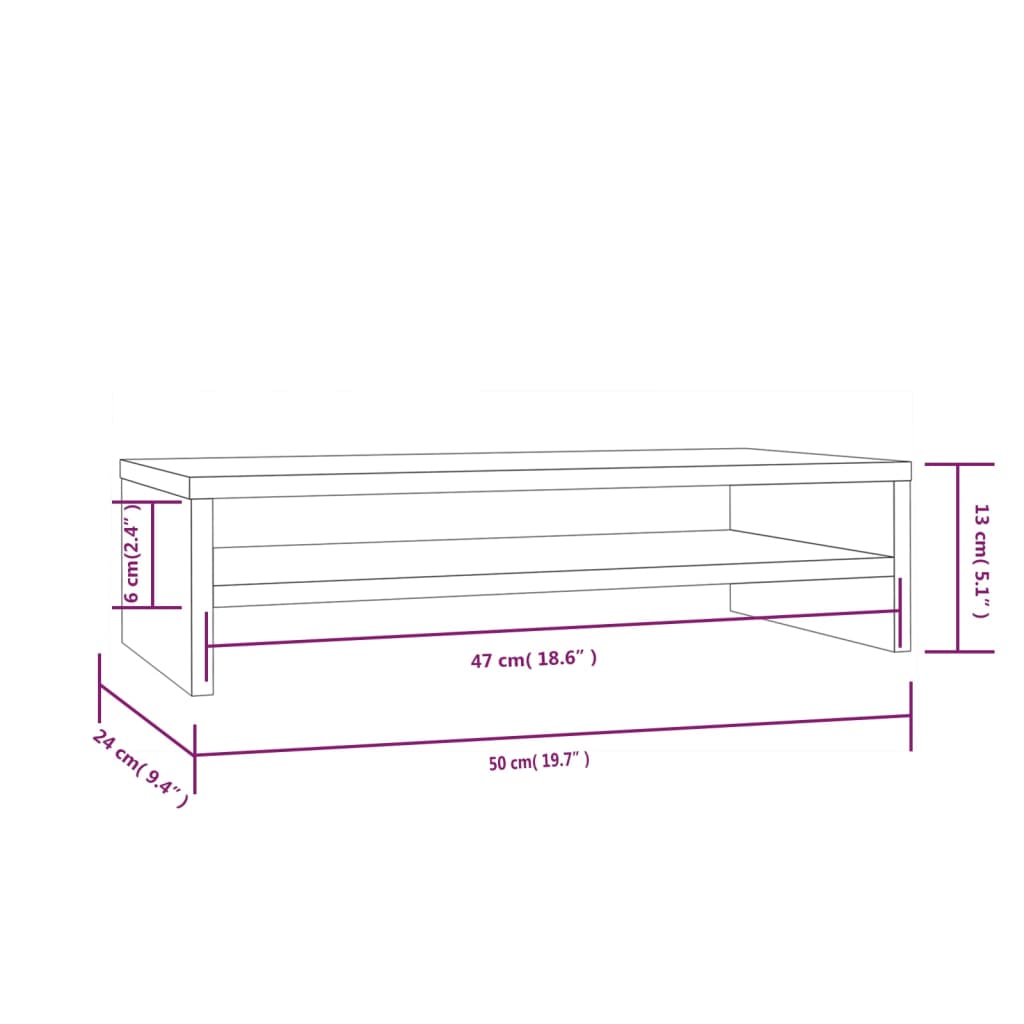 Stand pentru monitor, 50x24x13 cm, lemn masiv de pin