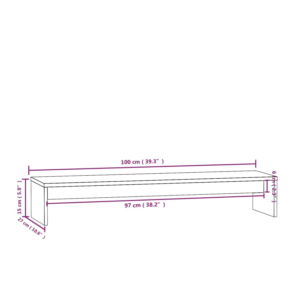 Suport pentru monitor, 100x27x15 cm, lemn masiv de pin