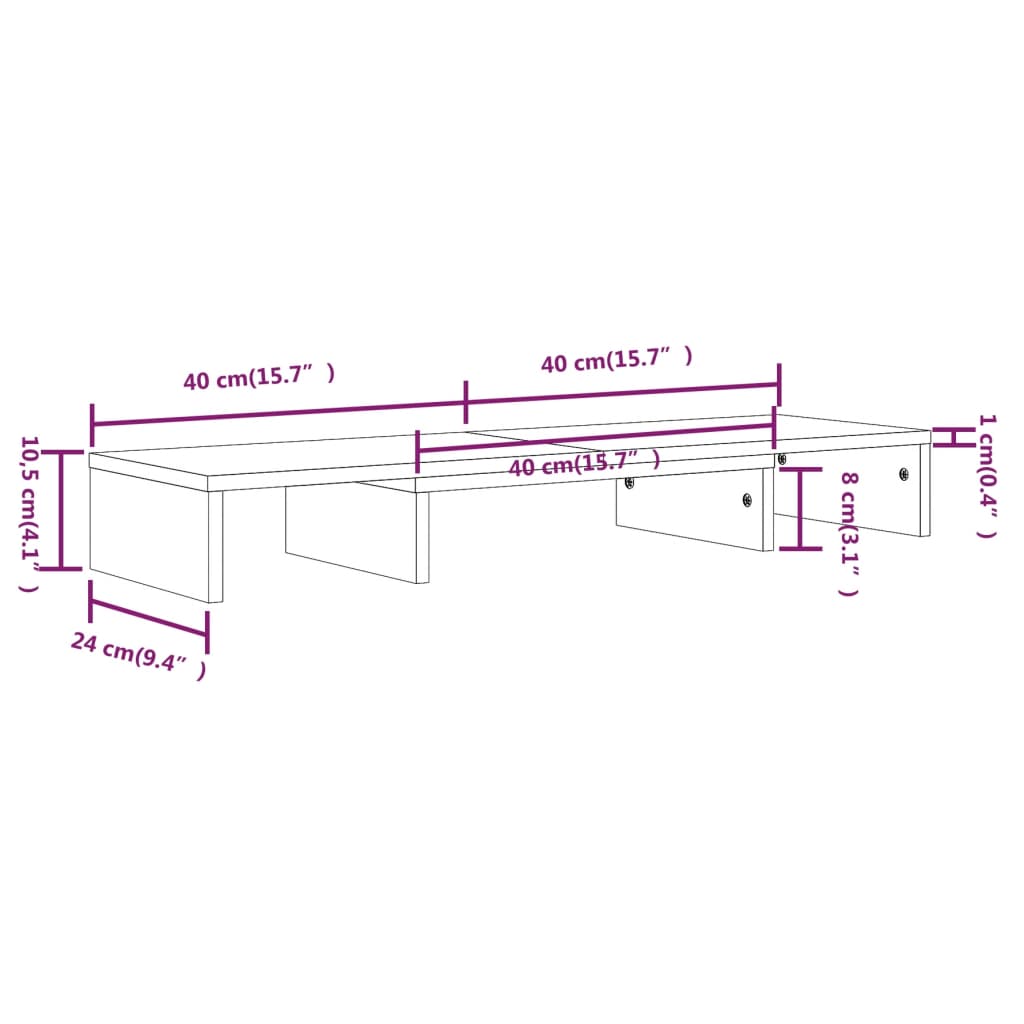 Stand pentru monitor, 80x24x10,5 cm, lemn masiv de pin