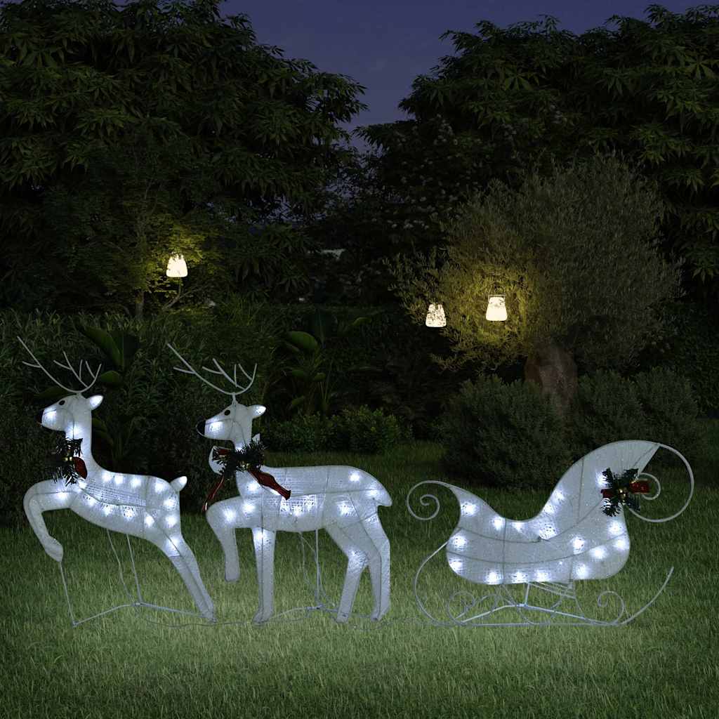 Decor de Crăciun cu reni și sanie, 60 LED-uri, alb, exterior