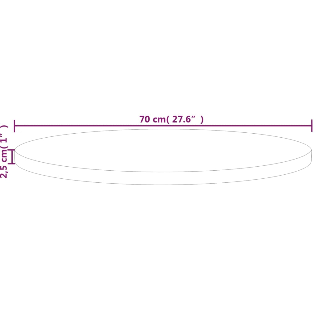 Blat de masă rotund, Ø70x2,5 cm, lemn masiv stejar netratat