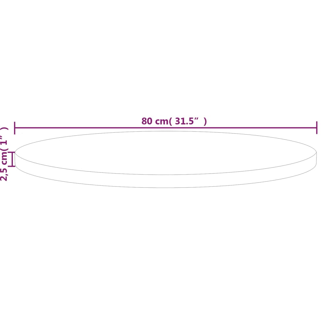 Blat de masă rotund, Ø80x2,5 cm, lemn masiv stejar netratat