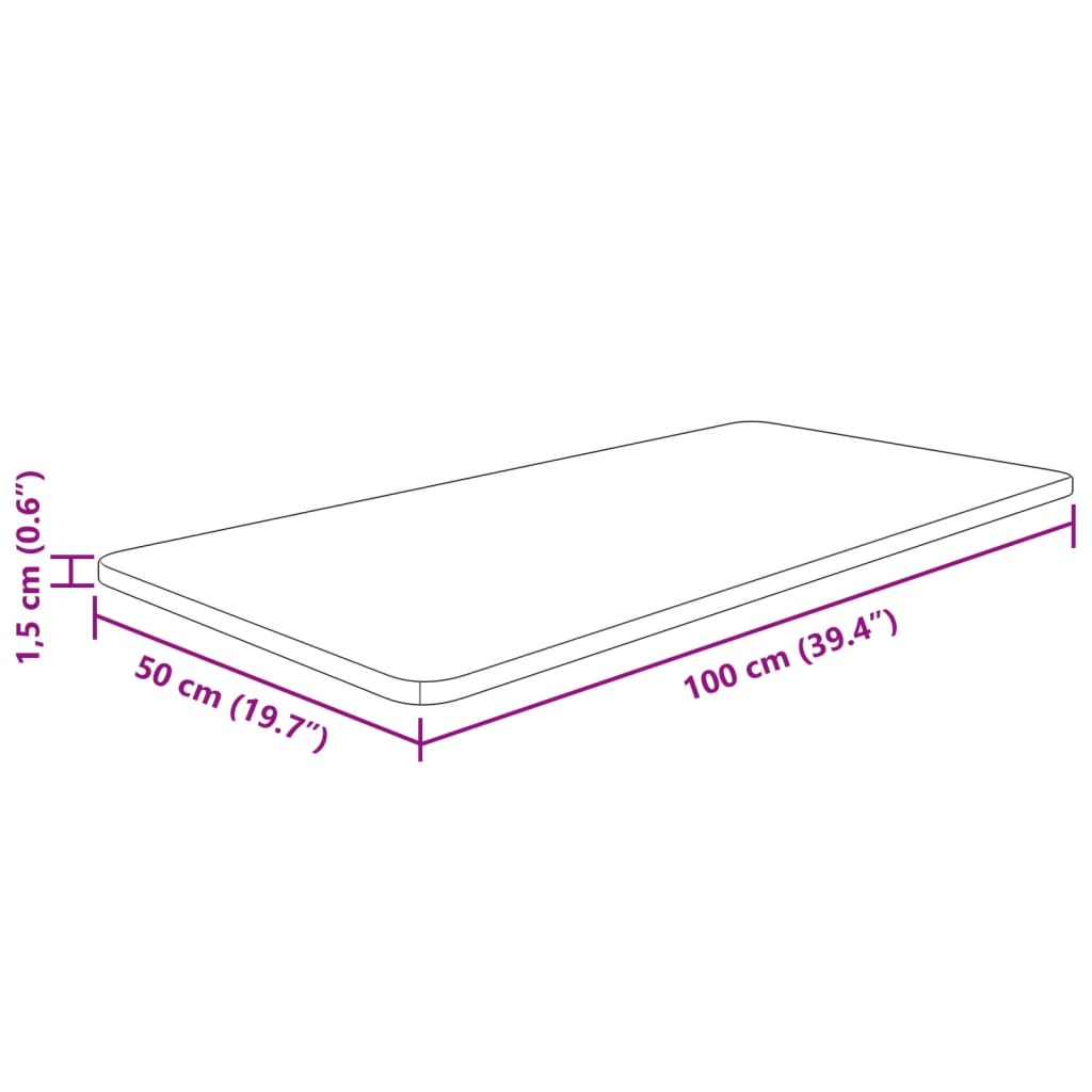 Blat de baie, 100x50x1,5 cm, lemn masiv netratat