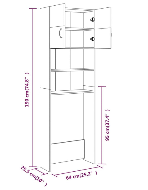 Încărcați imaginea în vizualizatorul Galerie, Dulap mașină de spălat, stejar fumuriu, 64x25,5x190 cm
