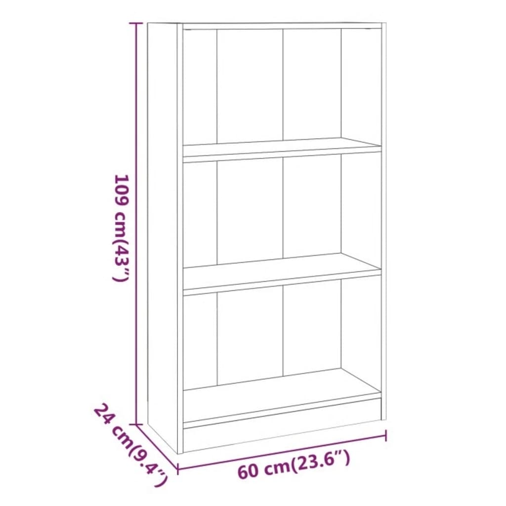 Bibliotecă, gri sonoma, 60x24x109 cm, lemn prelucrat