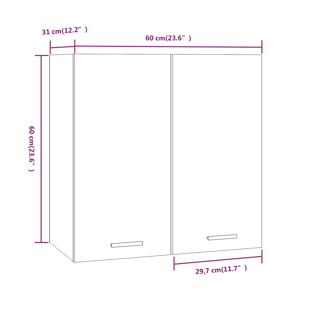 Dulap suspendat, gri sonoma, 60x31x60 cm, lemn prelucrat