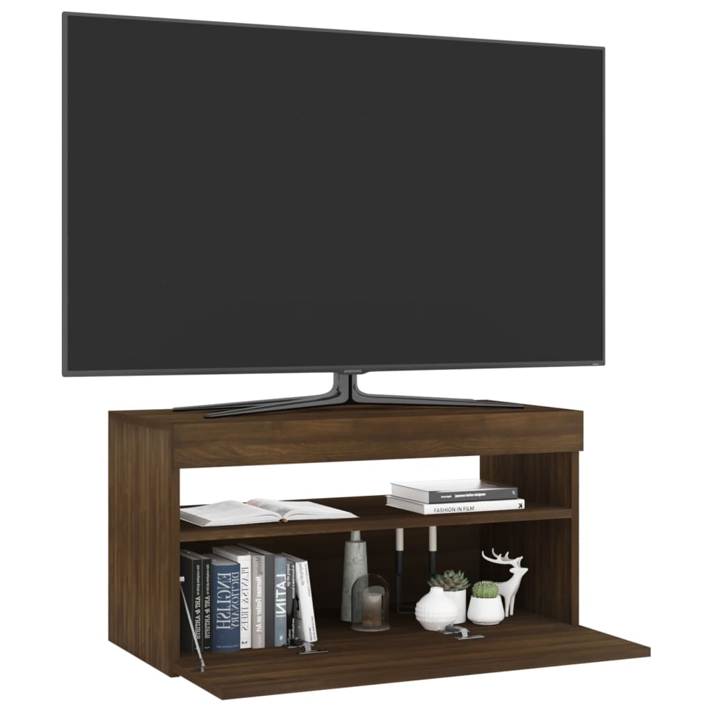 Comodă TV cu lumini LED, stejar maro, 75x35x40 cm