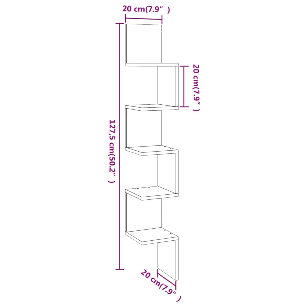 Raft de perete de colț sonoma gri 20x20x127,5 cm lemn compozit