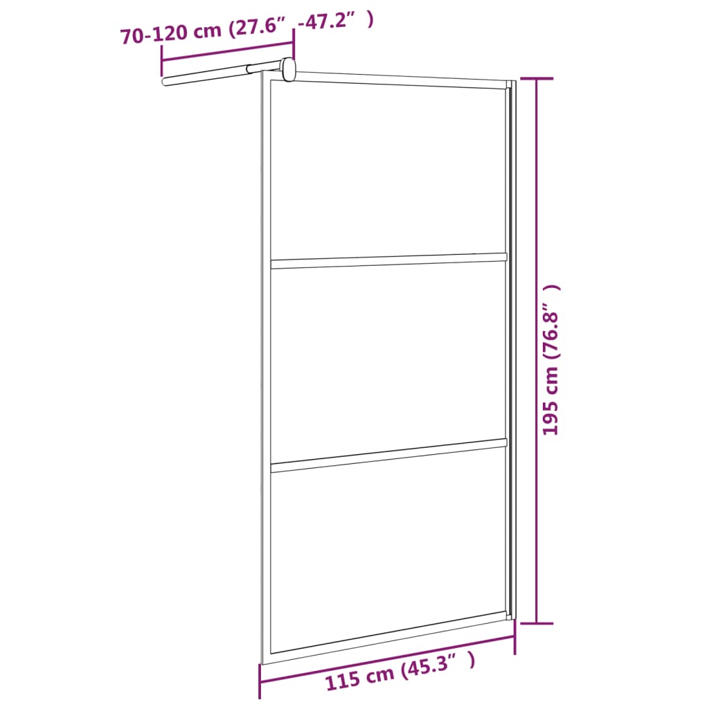 Perete cabină duș walk-in negru 115x195 cm sticlă ESG semi-mată