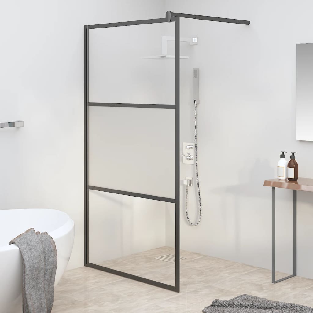 Perete cabină duș walk-in negru 115x195 cm sticlă ESG semi-mată