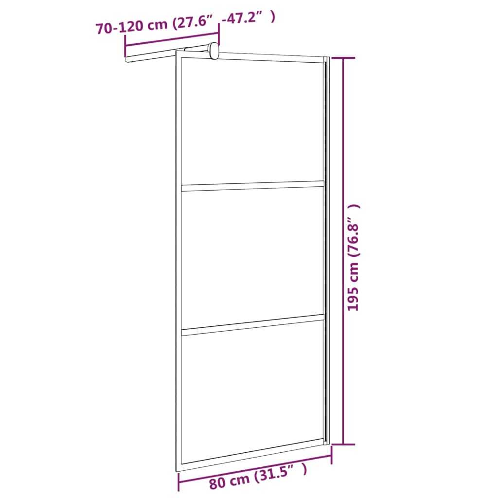 Perete cabină duș walk-in negru 80x195 cm sticlă ESG semi-mată