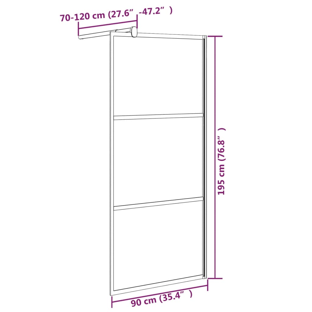 Perete cabină duș walk-in negru 90x195 cm sticlă ESG semi-mată