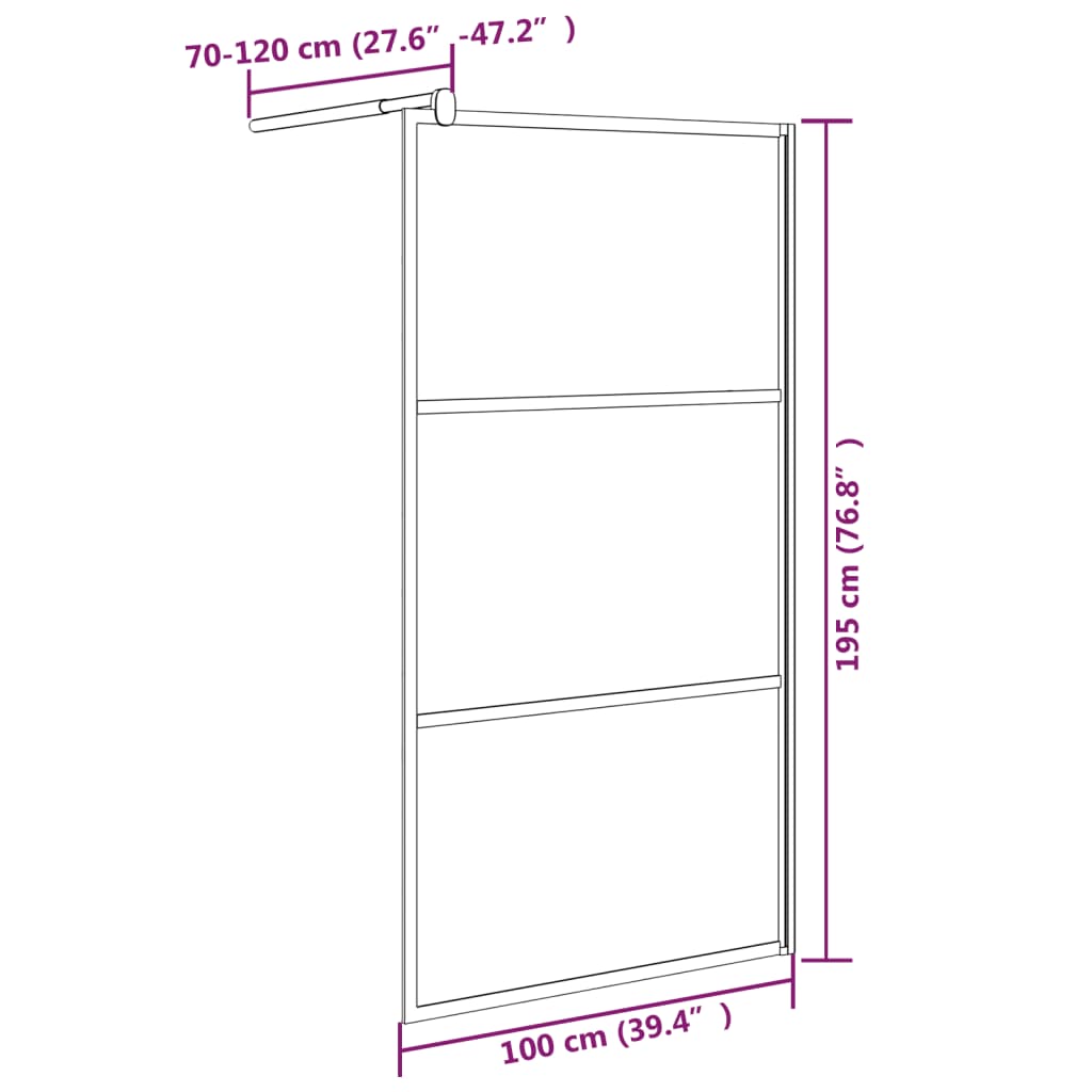 Perete cabină duș walk-in negru 100x195 cm sticlă ESG semi-mată