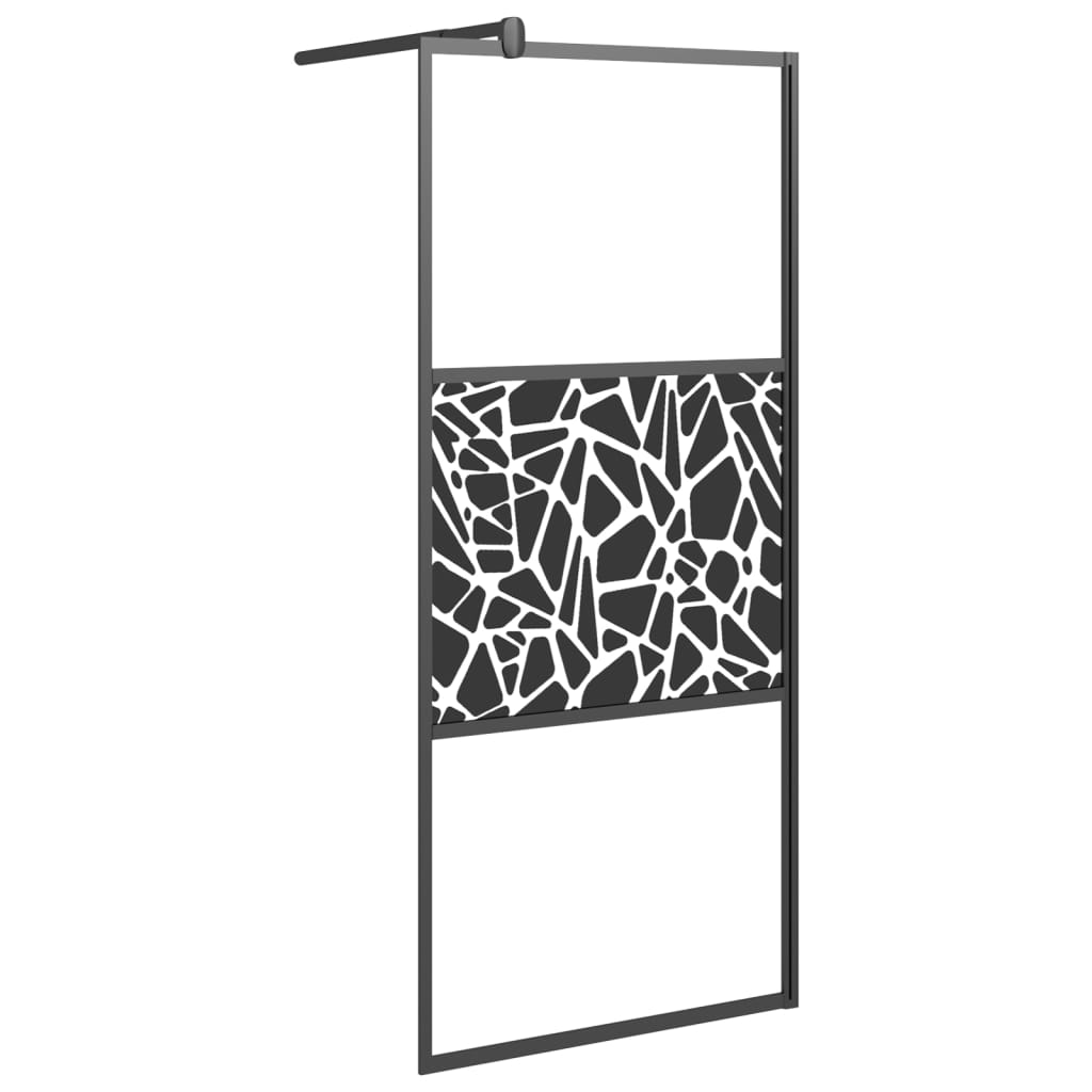 Paravan de duș walk-in negru 90x195 cm sticlă ESG model piatră