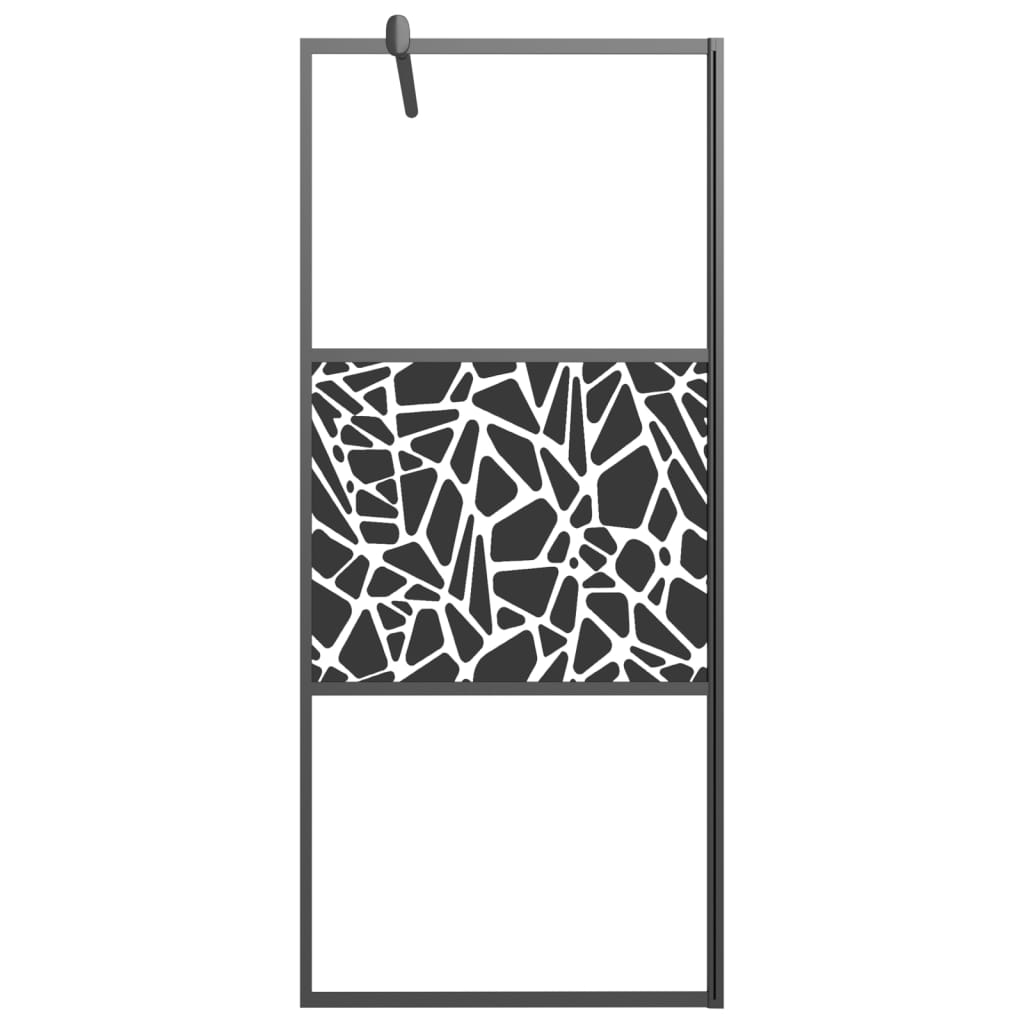 Paravan de duș walk-in negru 90x195 cm sticlă ESG model piatră