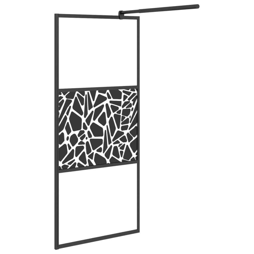 Paravan de duș walk-in negru 90x195 cm sticlă ESG model piatră