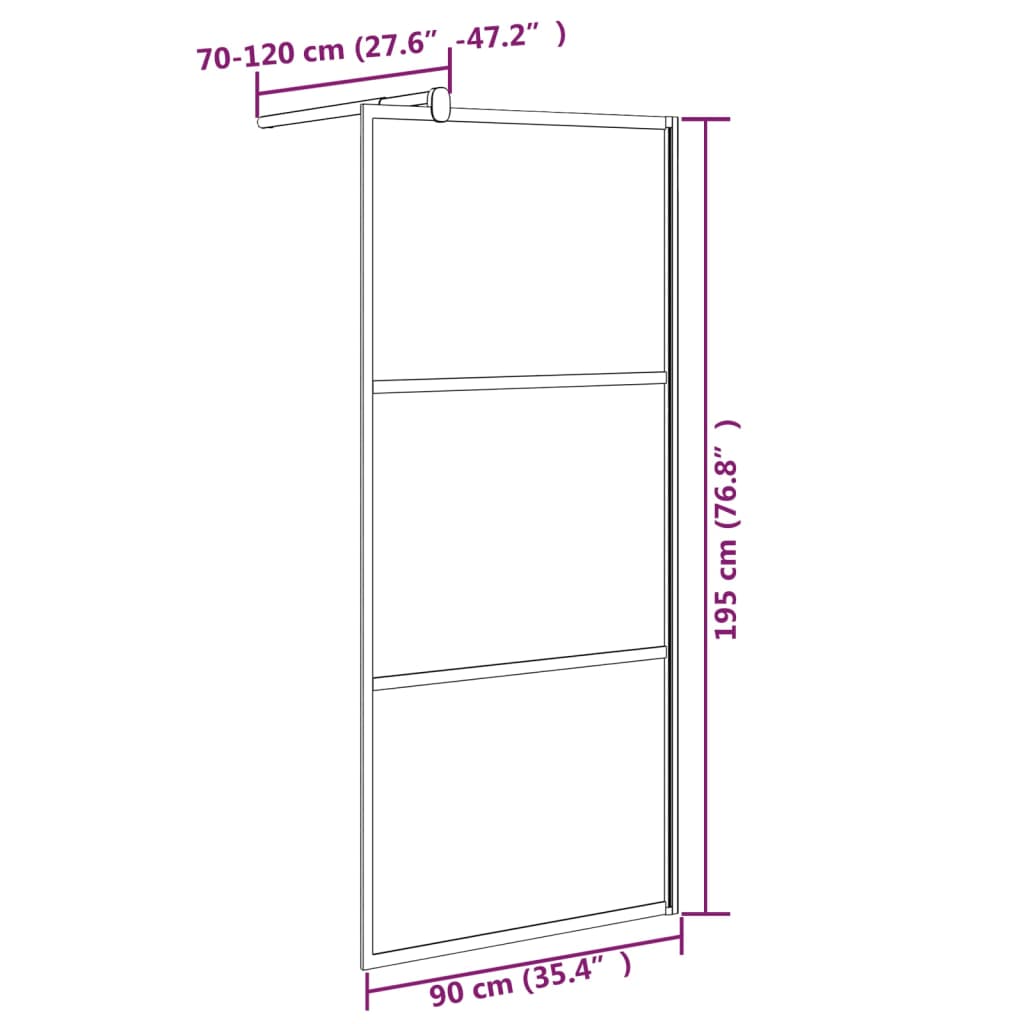 Paravan de duș walk-in negru 90x195 cm sticlă ESG model piatră