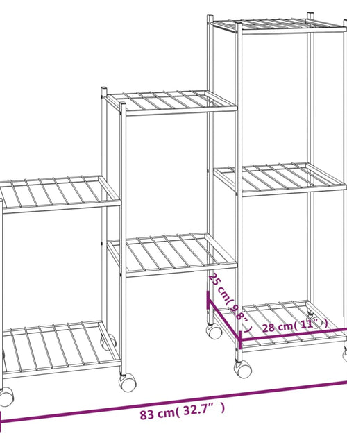 Încărcați imaginea în vizualizatorul Galerie, Suport pentru flori cu roți, 83x25x83,5 cm, negru, fier - Lando
