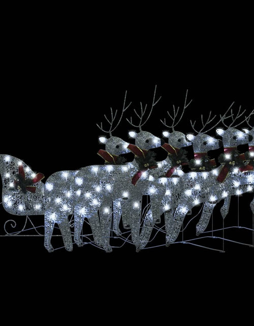 Загрузите изображение в средство просмотра галереи, Decor Crăciun cu reni și sanie, 140 LED-uri, argintiu, exterior
