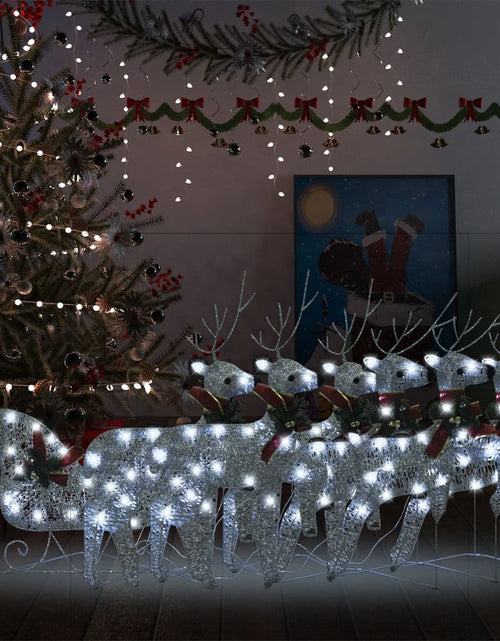 Загрузите изображение в средство просмотра галереи, Decor Crăciun cu reni și sanie, 140 LED-uri, argintiu, exterior
