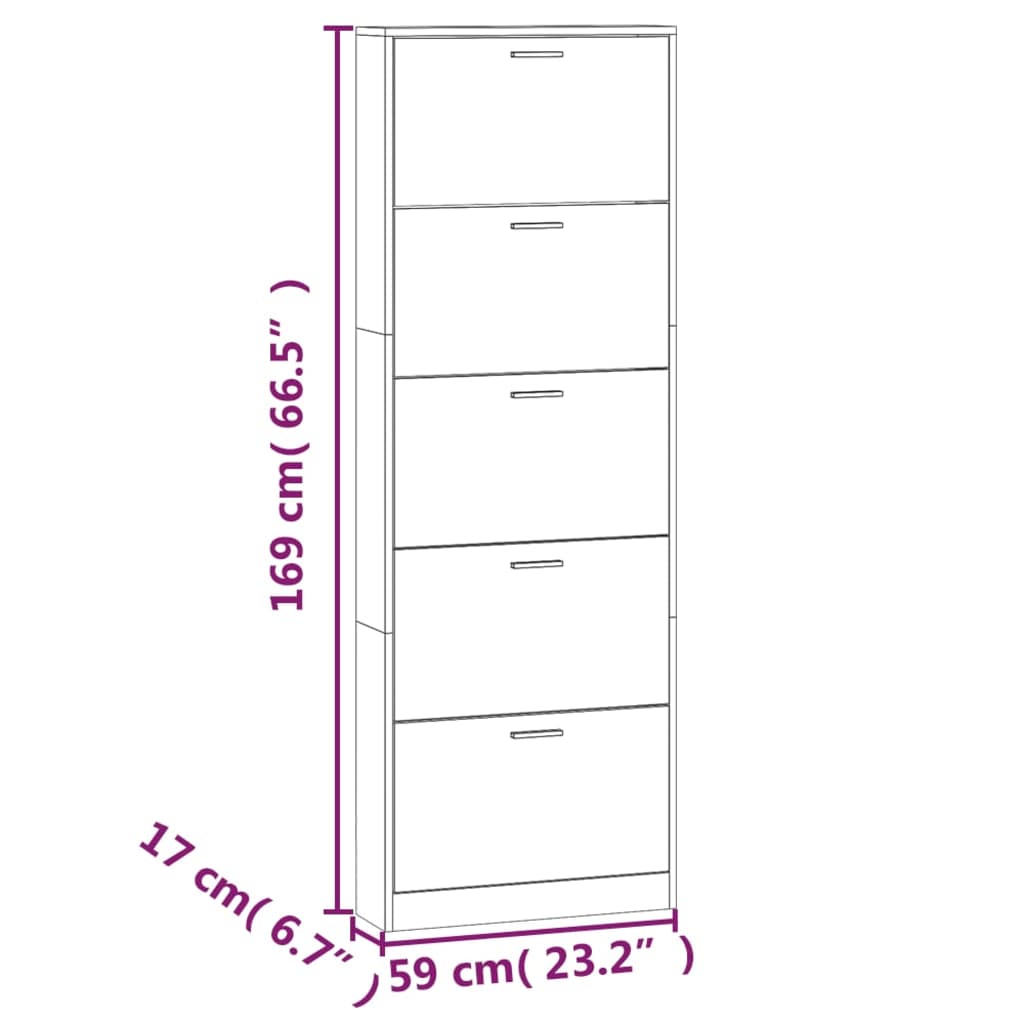 Pantofar, alb extralucios, 59x17x169 cm, lemn compozit