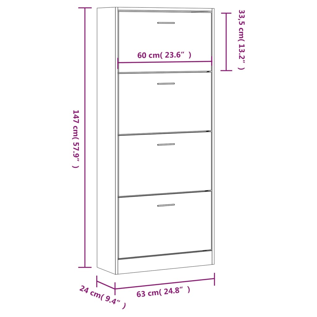 Pantofar, gri sonoma, 63x24x147 cm, lemn prelucrat