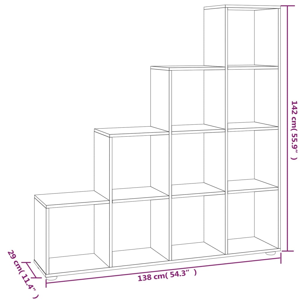 Bibliotecă în trepte, negru, 142 cm, lemn compozit