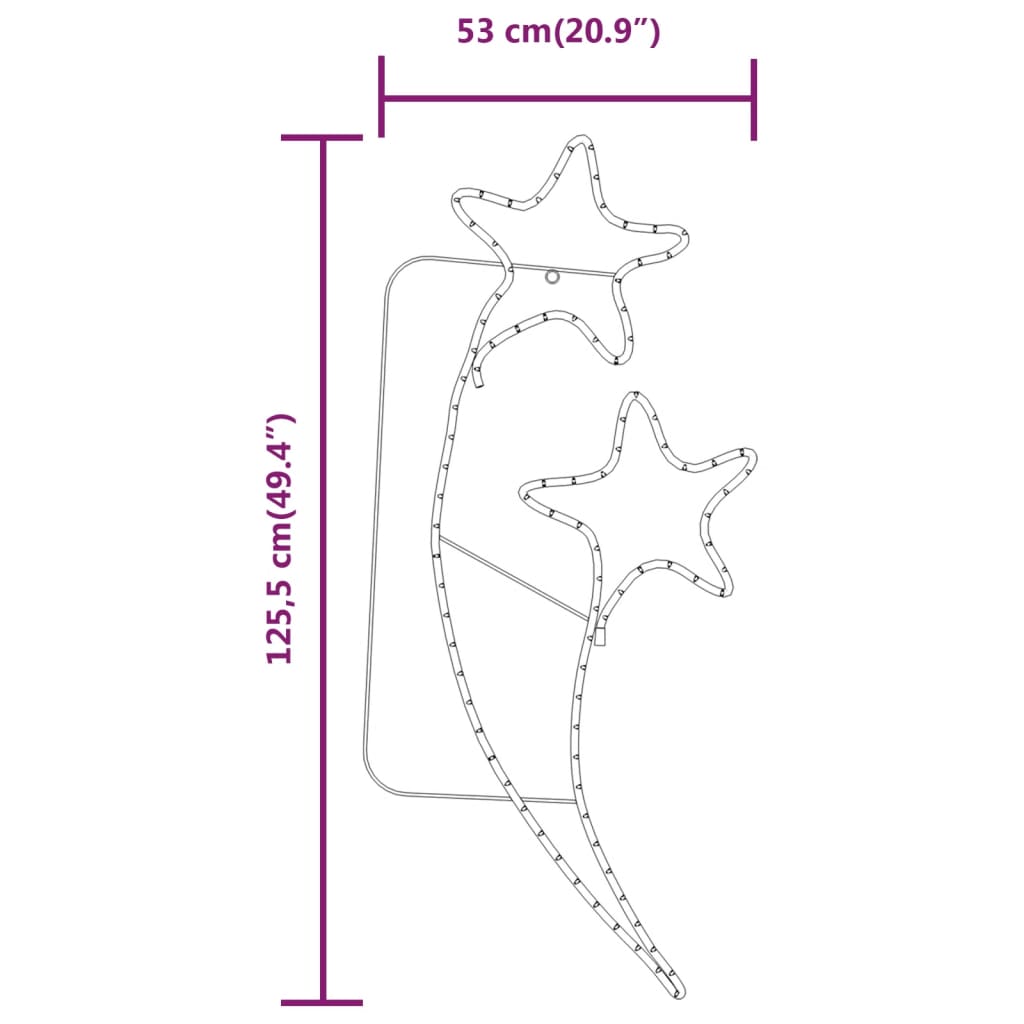 Șir de lumini în formă de stea, 2 buc. alb cald 125,5x53x4,5 cm