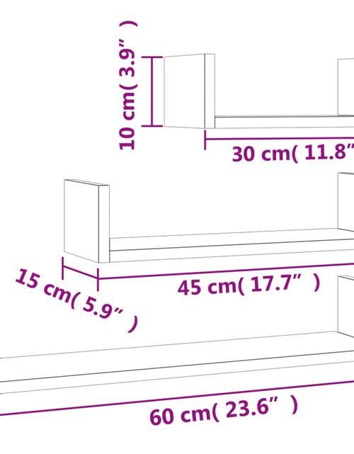 Загрузите изображение в средство просмотра галереи, Rafturi expunere de perete 3 buc. stejar fumuriu lemn prelucrat
