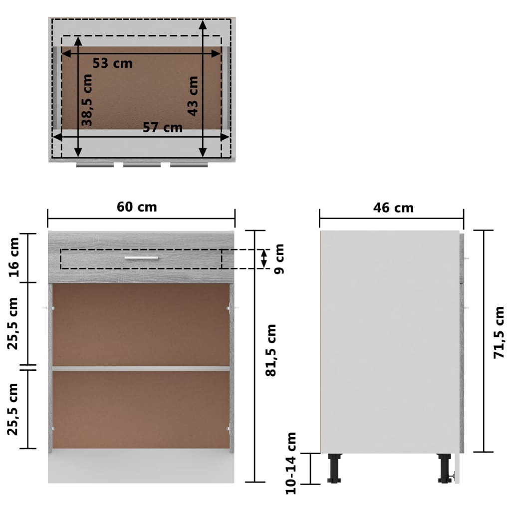 Dulap inferior cu sertar gri sonoma 60x46x81,5cm lemn prelucrat