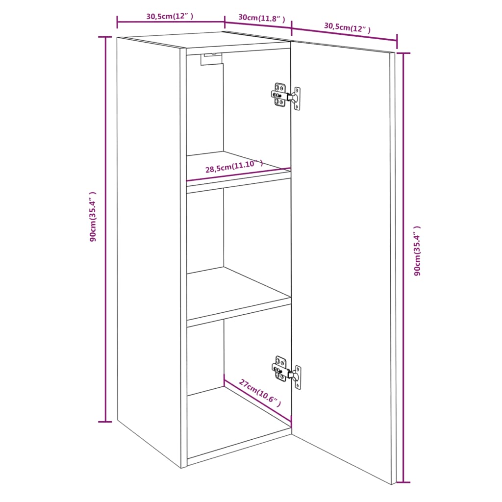 Comode TV, 2 buc., stejar fumuriu, 30,5x30x90 cm lemn prelucrat