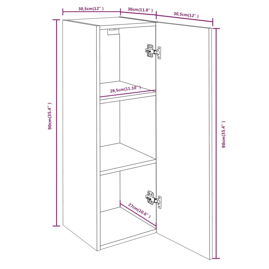 Comode TV, 2 buc., gri sonoma, 30,5x30x90 cm, lemn prelucrat