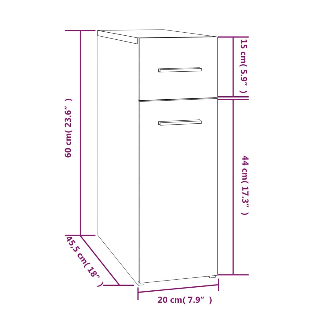 Dulap de farmacie, sonoma gri, 20x45,5x60 cm, lemn prelucrat