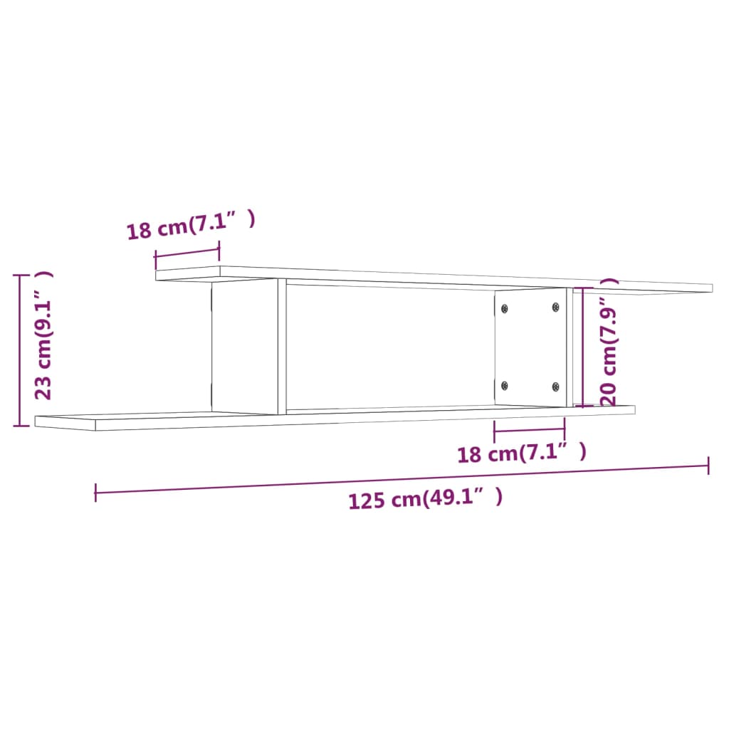 Raft TV montat pe perete stejar fumuriu 125x18x23 cm lemn