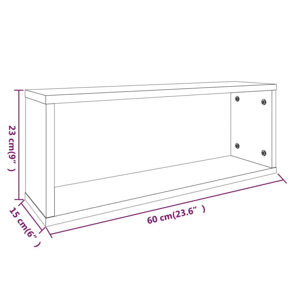 Rafturi de perete cub, 6 buc., gri sonoma, 60x15x23 cm, lemn