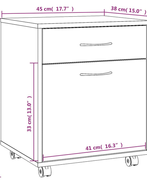 Загрузите изображение в средство просмотра галереи, Dulap cu roți, stejar maro, 45x38x54 cm, lemn prelucrat
